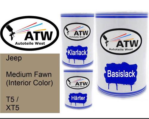 Jeep, Medium Fawn (Interior Color), T5 / XT5: 500ml Lackdose + 500ml Klarlack + 250ml Härter - Set, von ATW Autoteile West.